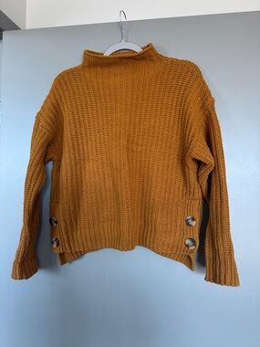 Madewell Women's Mustard Chunky Knit Button-Side Knit Sweater